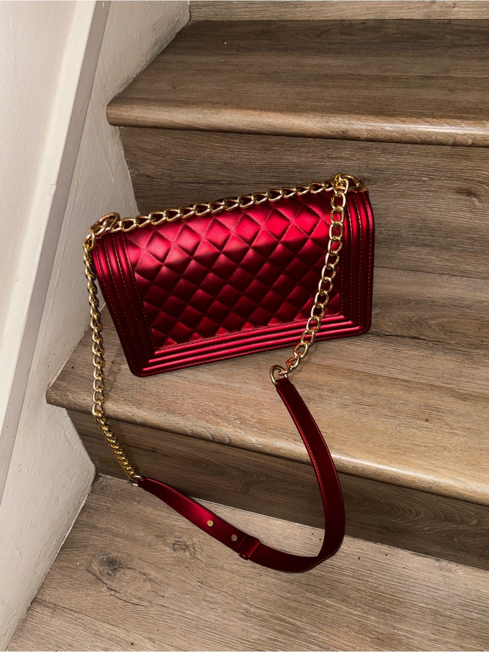 Quilted Satin Red Chain Shoulder Bag